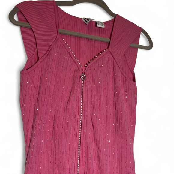 Bright Pink WR Sleeveless Bling Zip Up Top Size Sm Y2K Glam - Picture 2 of 7